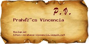 Prahács Vincencia névjegykártya